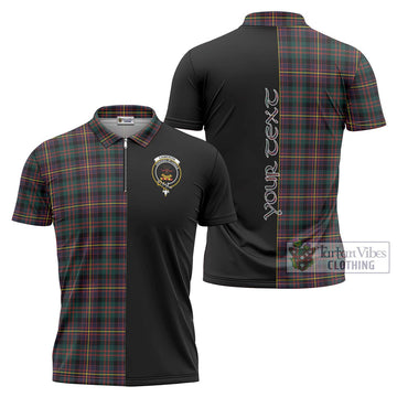 Cameron Highlanders of Ottawa Tartan Zipper Polo Shirt with Family Crest and Half Of Me Style