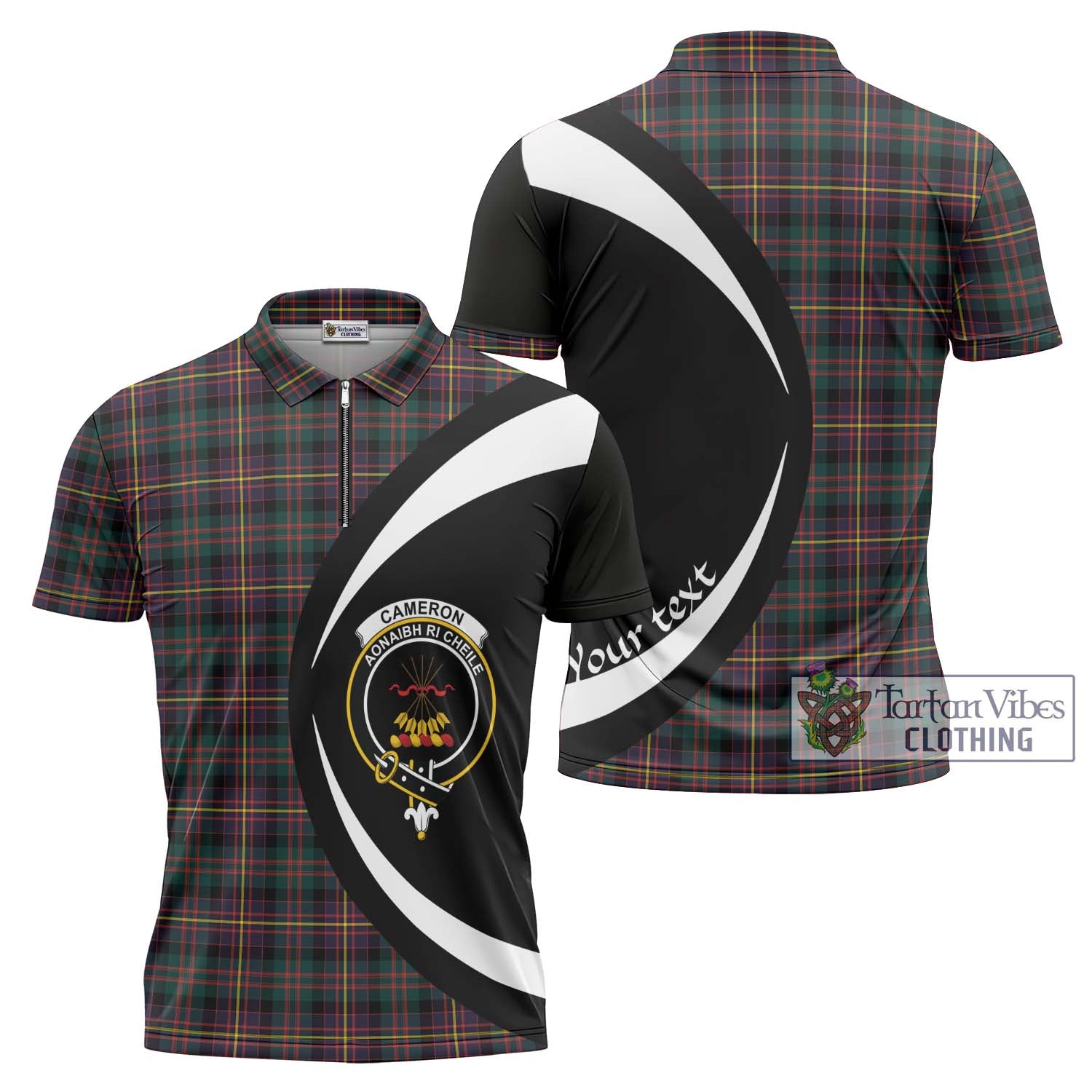 Tartan Vibes Clothing Cameron Highlanders of Ottawa Tartan Zipper Polo Shirt with Family Crest Circle Style