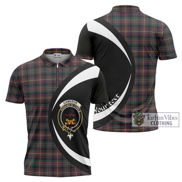 Cameron Highlanders of Ottawa Tartan Zipper Polo Shirt with Family Crest Circle Style