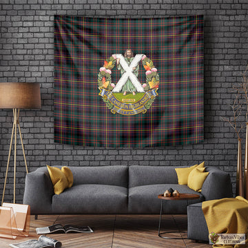 Cameron Highlanders of Ottawa Tartan Tapestry Wall Hanging and Home Decor for Room with Family Crest