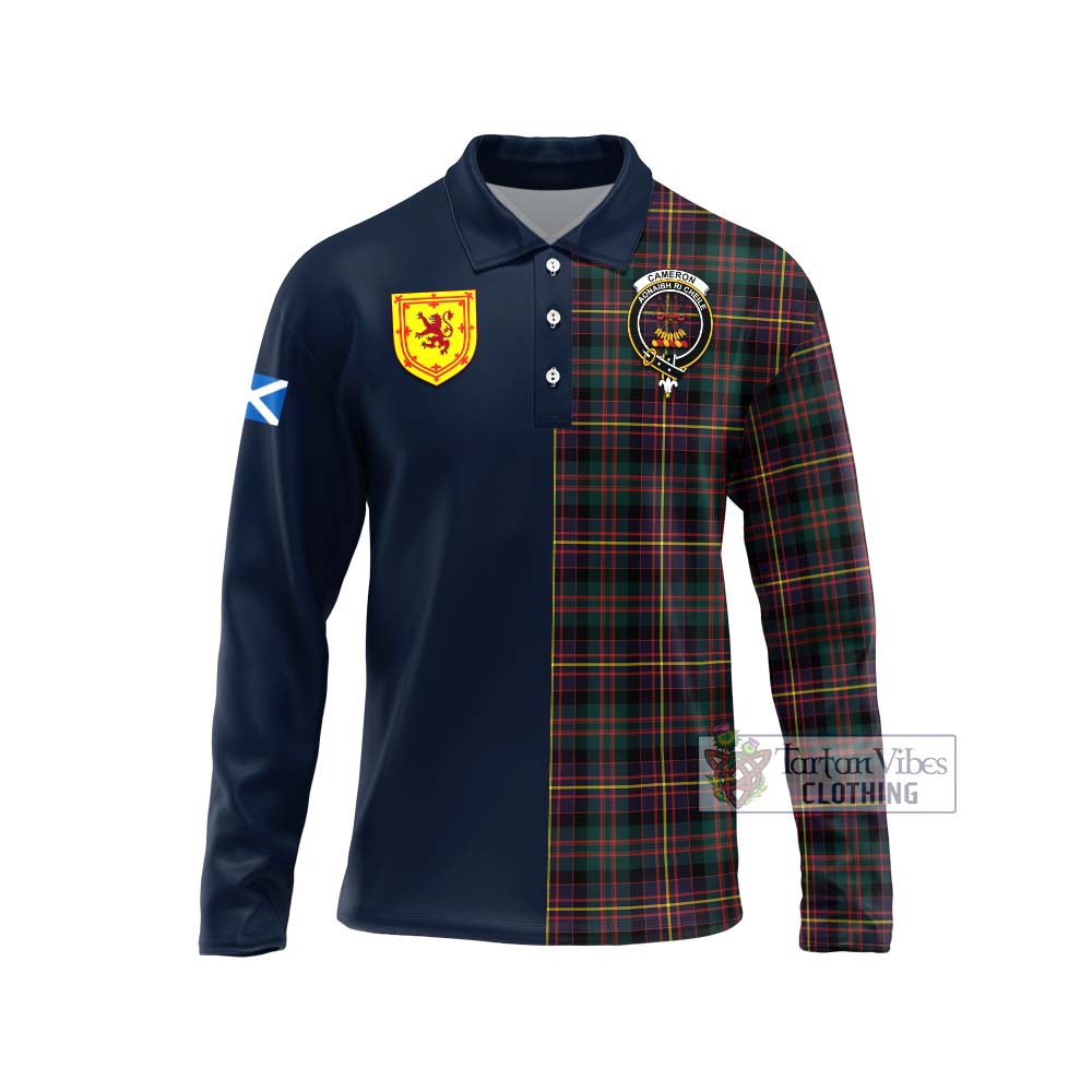 Tartan Vibes Clothing Cameron Highlanders of Ottawa Tartan Long Sleeve Polo Shirt with Scottish Lion Royal Arm Half Style