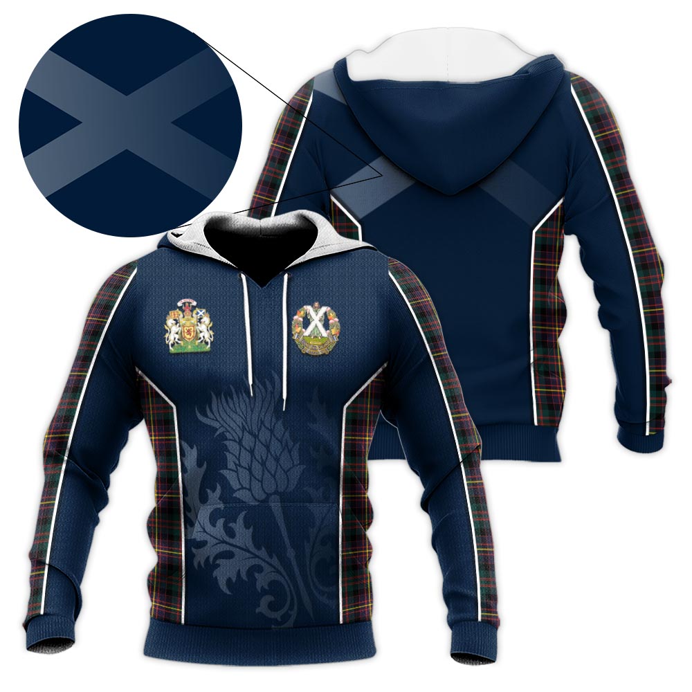 Tartan Vibes Clothing Cameron Highlanders of Ottawa Tartan Knitted Hoodie with Family Crest and Scottish Thistle Vibes Sport Style