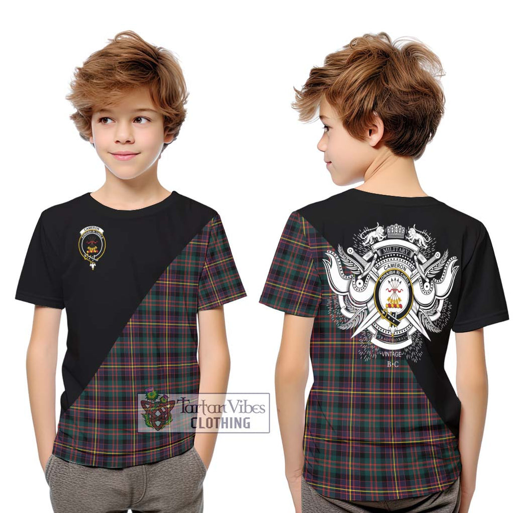 Cameron Highlanders of Ottawa Tartan Kid T-Shirt with Family Crest and Military Logo Style Youth XL Size14 - Tartanvibesclothing Shop