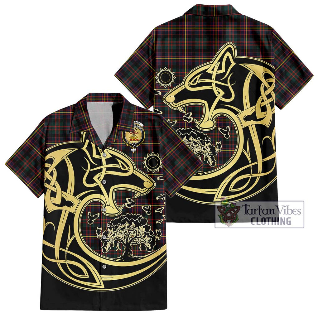 Cameron Highlanders of Ottawa Tartan Short Sleeve Button Shirt with Family Crest Celtic Wolf Style Kid - Tartan Vibes Clothing