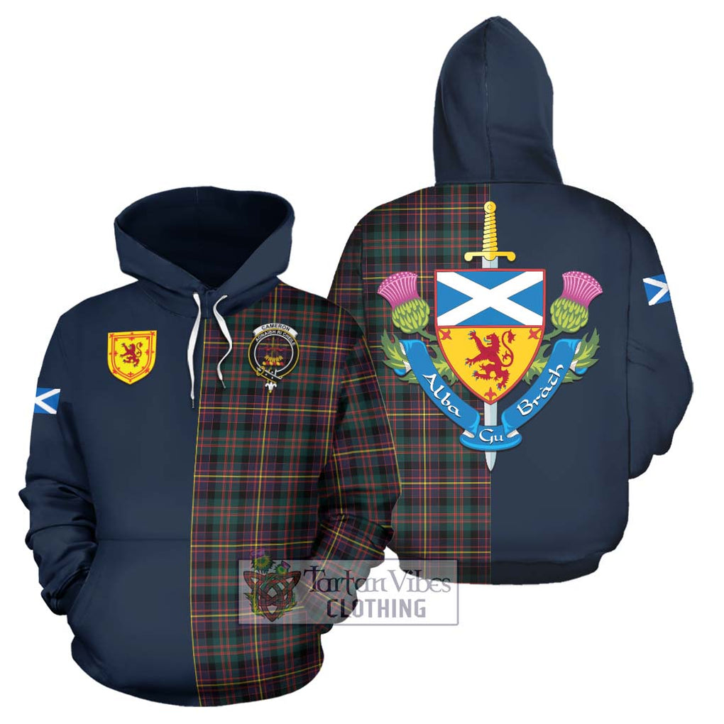 Tartan Vibes Clothing Cameron Highlanders of Ottawa Tartan Hoodie with Scottish Lion Royal Arm Half Style