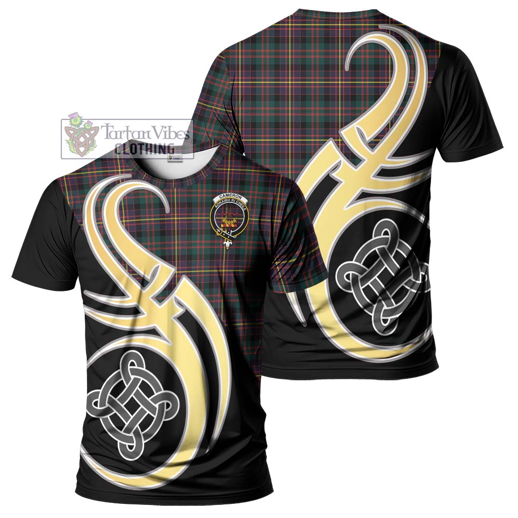 Tartan Vibes Clothing Cameron Highlanders of Ottawa Tartan T-Shirt with Family Crest and Celtic Symbol Style