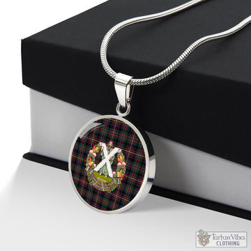 Cameron Highlanders of Ottawa Tartan Circle Necklace with Family Crest