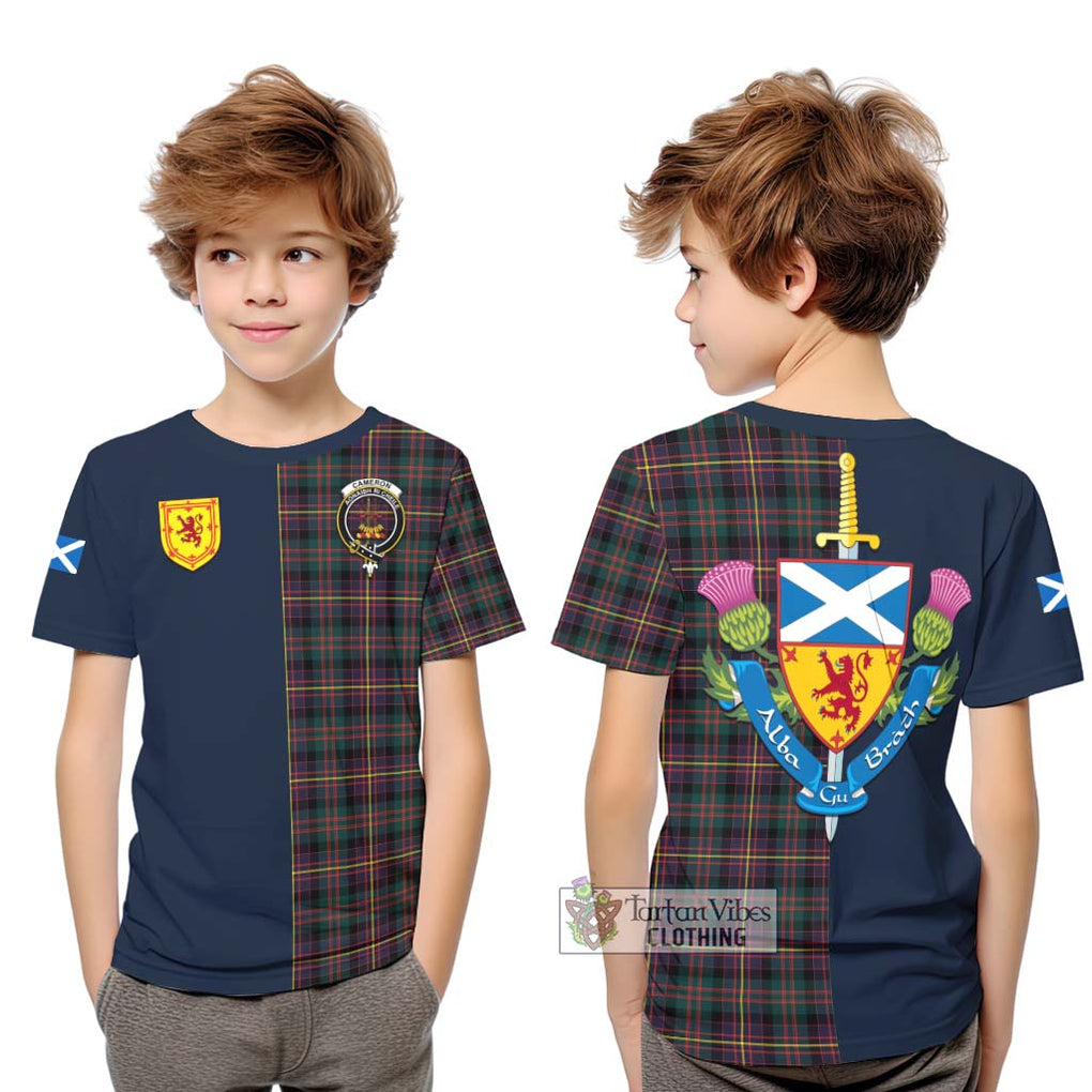 Tartan Vibes Clothing Cameron Highlanders of Ottawa Tartan Kid T-Shirt with Scottish Lion Royal Arm Half Style