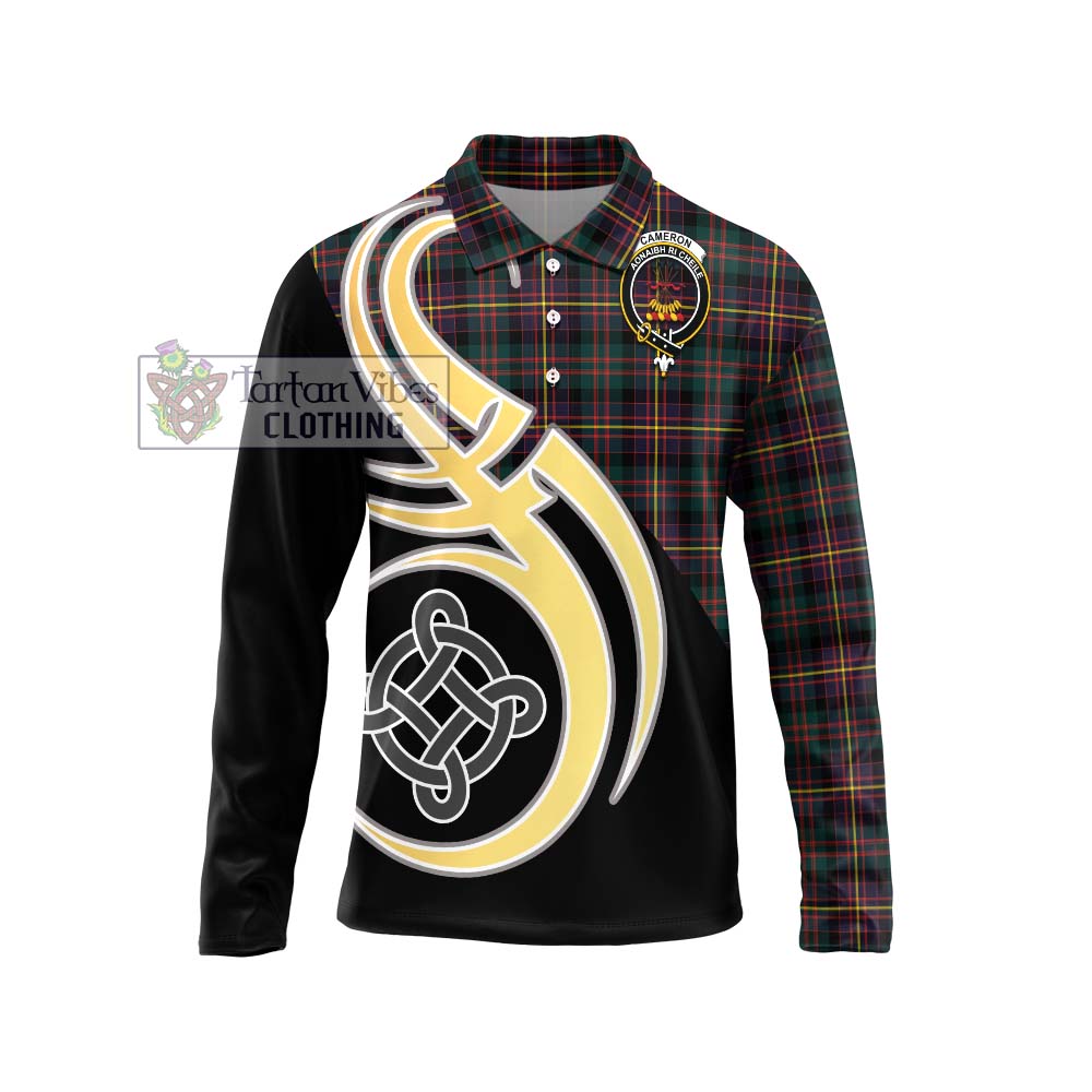 Cameron Highlanders of Ottawa Tartan Long Sleeve Polo Shirt with Family Crest and Celtic Symbol Style Unisex - Tartan Vibes Clothing