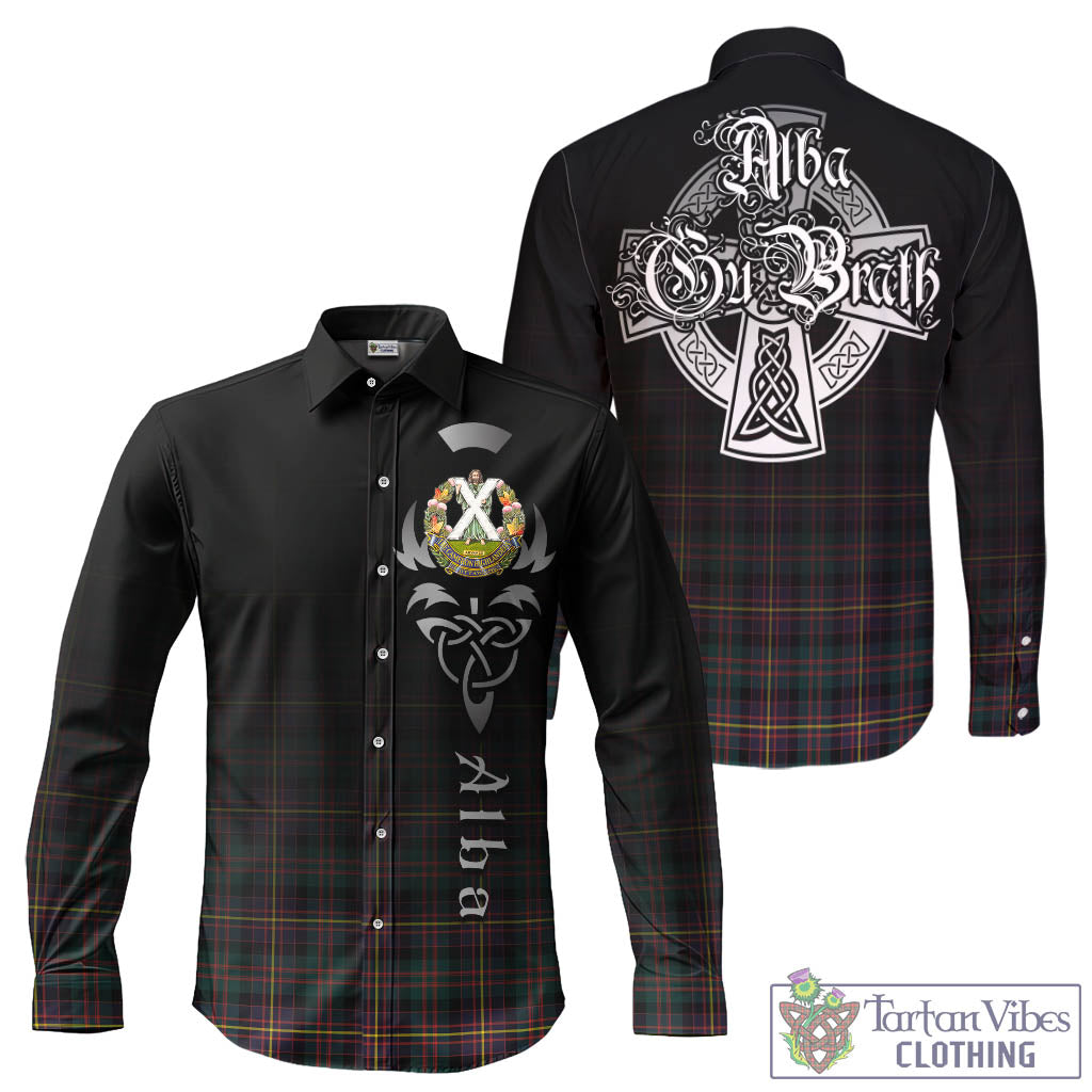 Tartan Vibes Clothing Cameron Highlanders of Ottawa Tartan Long Sleeve Button Up Featuring Alba Gu Brath Family Crest Celtic Inspired