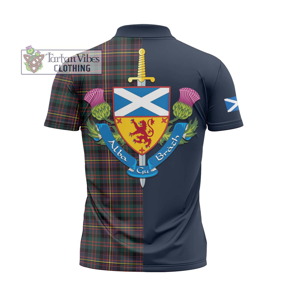 Tartan Vibes Clothing Cameron Highlanders of Ottawa Tartan Zipper Polo Shirt with Scottish Lion Royal Arm Half Style