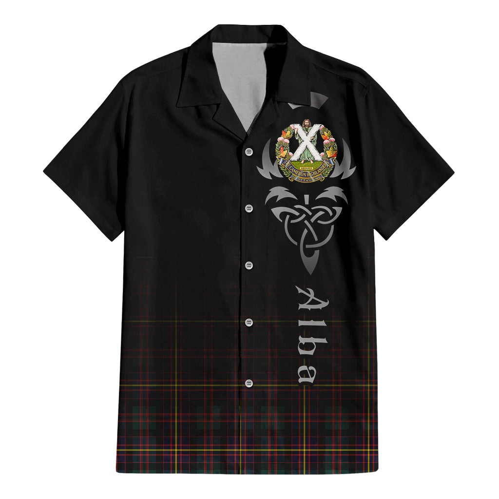 Tartan Vibes Clothing Cameron Highlanders of Ottawa Tartan Short Sleeve Button Up Featuring Alba Gu Brath Family Crest Celtic Inspired