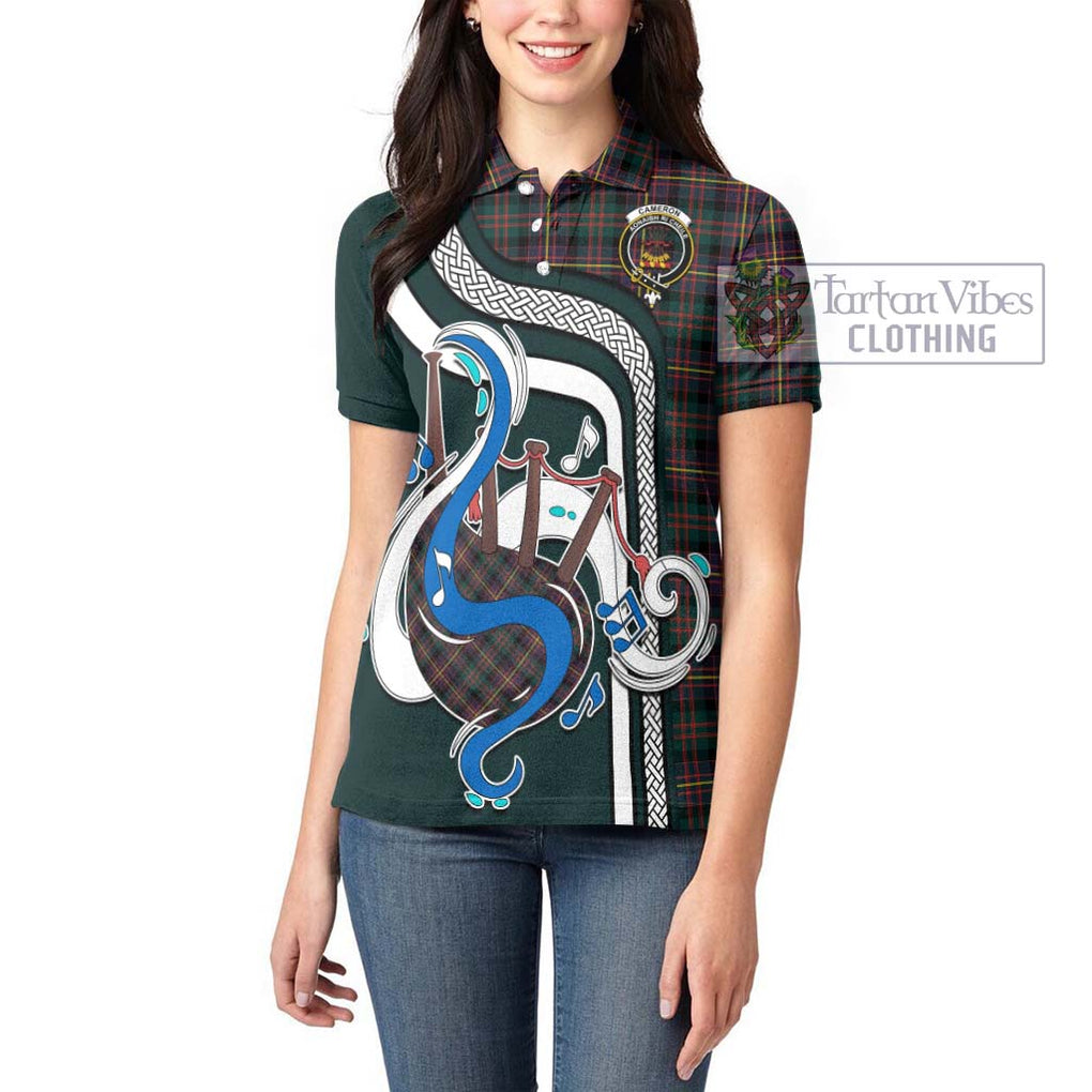 Cameron Highlanders of Ottawa Tartan Women's Polo Shirt with Epic Bagpipe Style - Tartanvibesclothing Shop