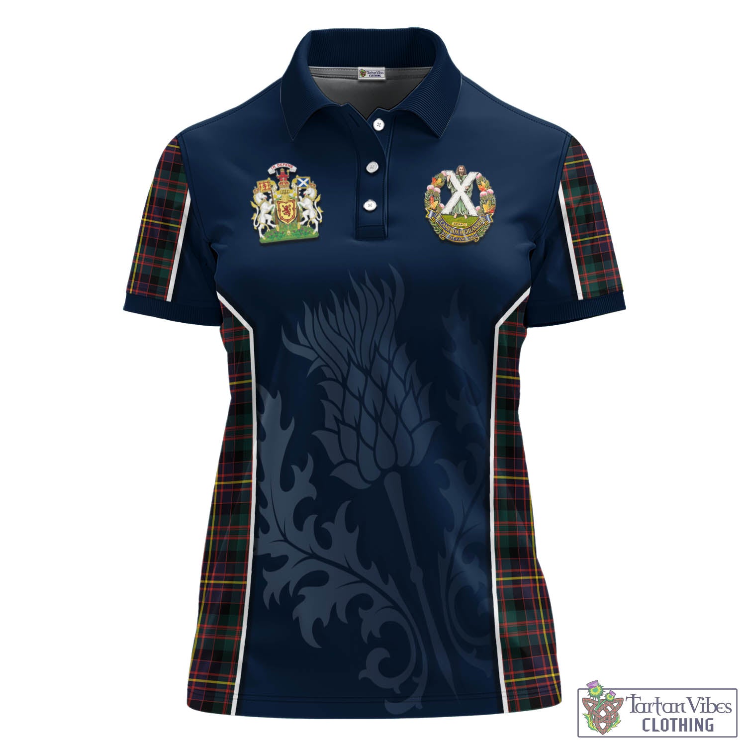 Tartan Vibes Clothing Cameron Highlanders of Ottawa Tartan Women's Polo Shirt with Family Crest and Scottish Thistle Vibes Sport Style