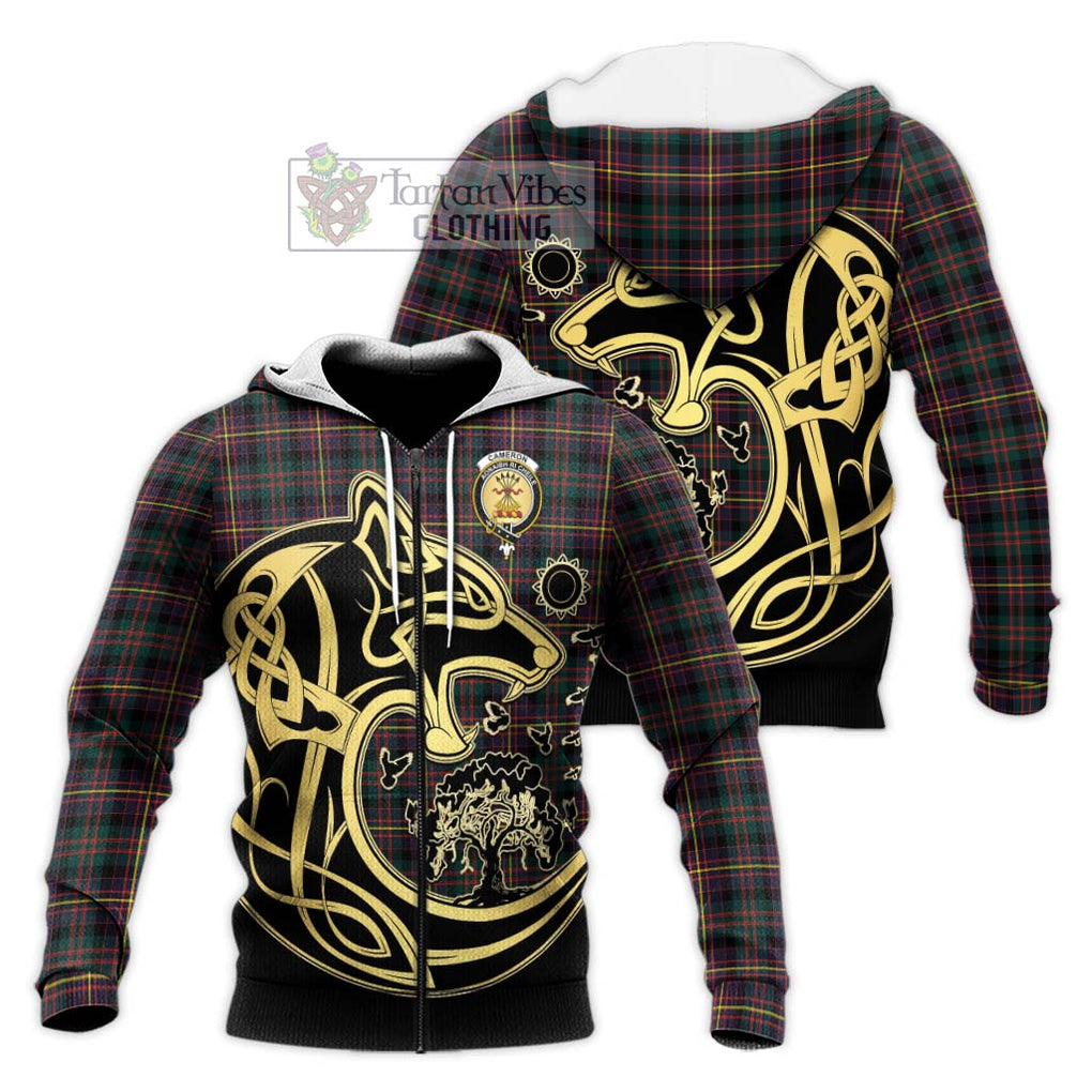 Cameron Highlanders of Ottawa Tartan Knitted Hoodie with Family Crest Celtic Wolf Style Unisex Knitted Zip Hoodie - Tartan Vibes Clothing