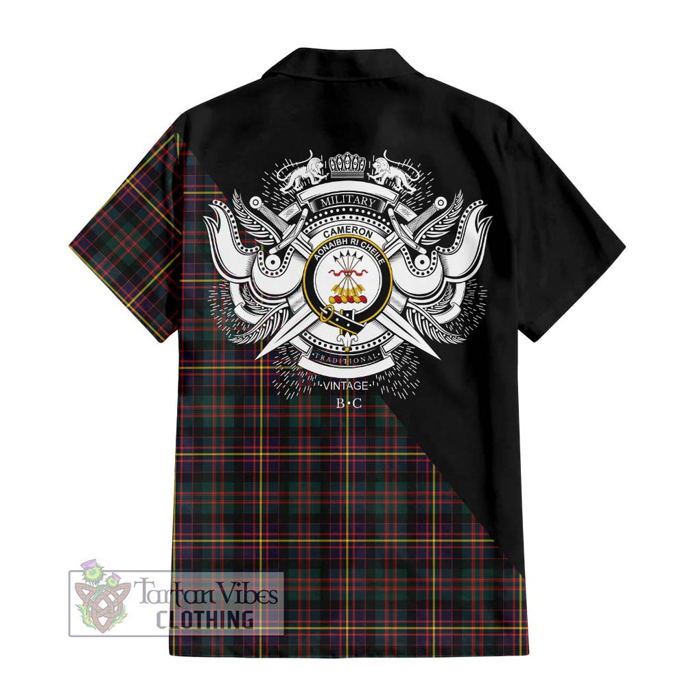 Cameron Highlanders of Ottawa Tartan Short Sleeve Button Shirt with Family Crest and Military Logo Style - Tartanvibesclothing Shop