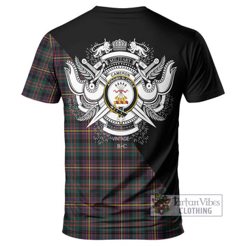 Cameron Highlanders of Ottawa Tartan T-Shirt with Family Crest and Military Logo Style