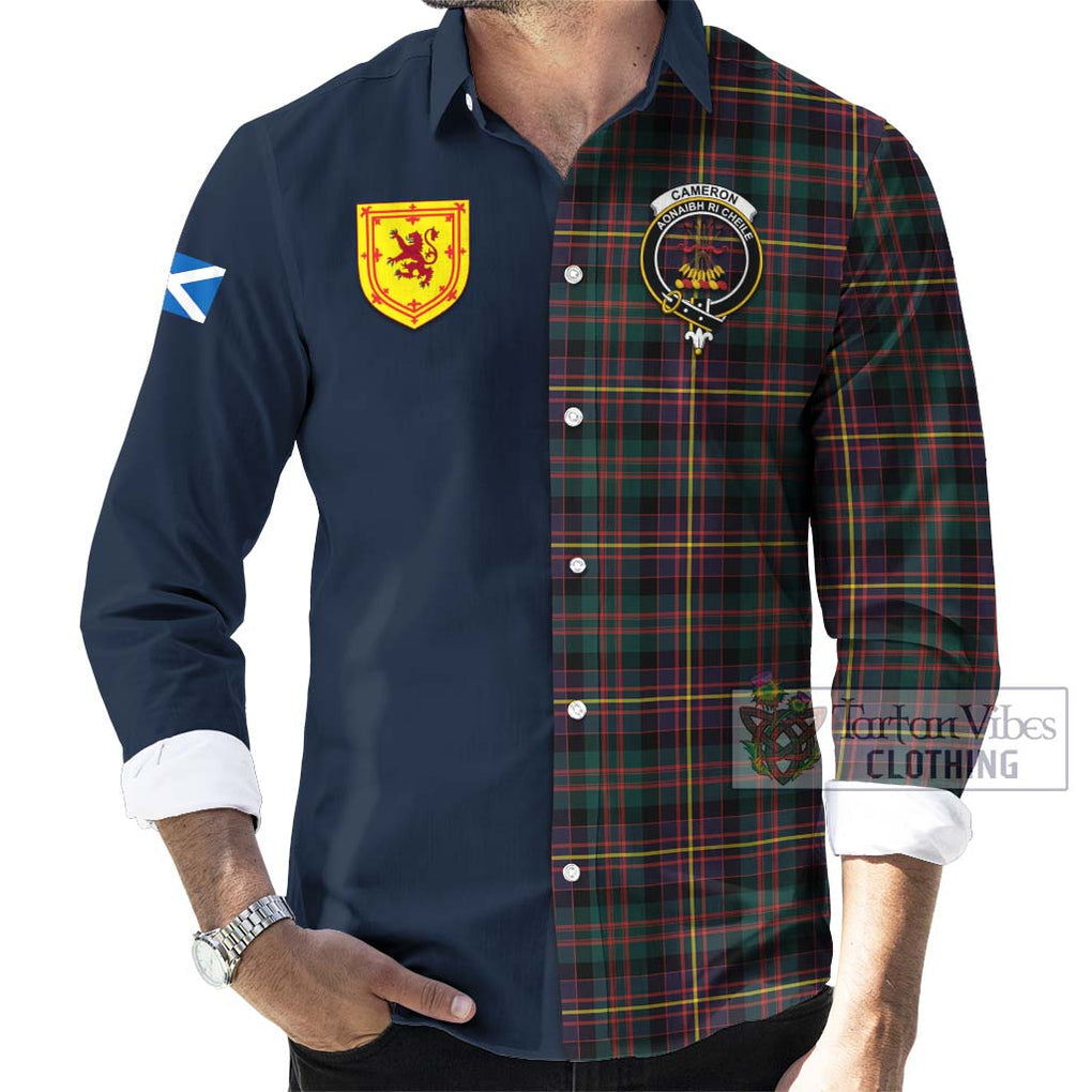 Tartan Vibes Clothing Cameron Highlanders of Ottawa Tartan Long Sleeve Button Shirt with Scottish Lion Royal Arm Half Style