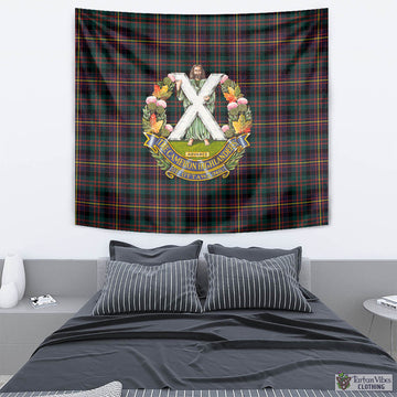 Cameron Highlanders of Ottawa Tartan Tapestry Wall Hanging and Home Decor for Room with Family Crest