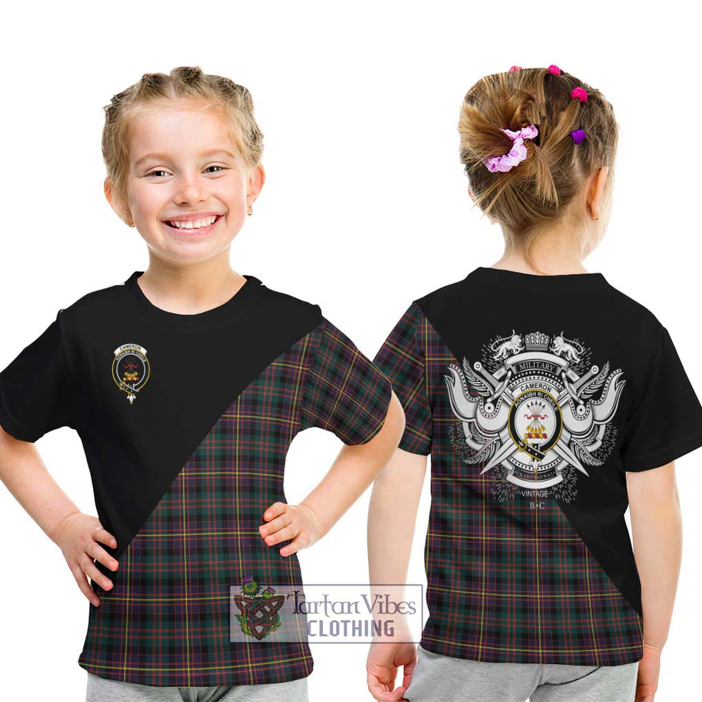 Cameron Highlanders of Ottawa Tartan Kid T-Shirt with Family Crest and Military Logo Style - Tartanvibesclothing Shop