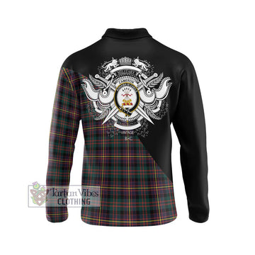 Cameron Highlanders of Ottawa Tartan Long Sleeve Polo Shirt with Family Crest and Military Logo Style