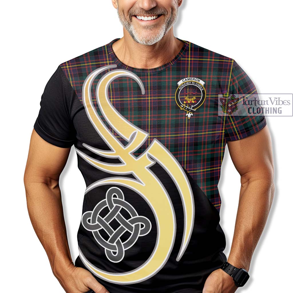 Tartan Vibes Clothing Cameron Highlanders of Ottawa Tartan T-Shirt with Family Crest and Celtic Symbol Style