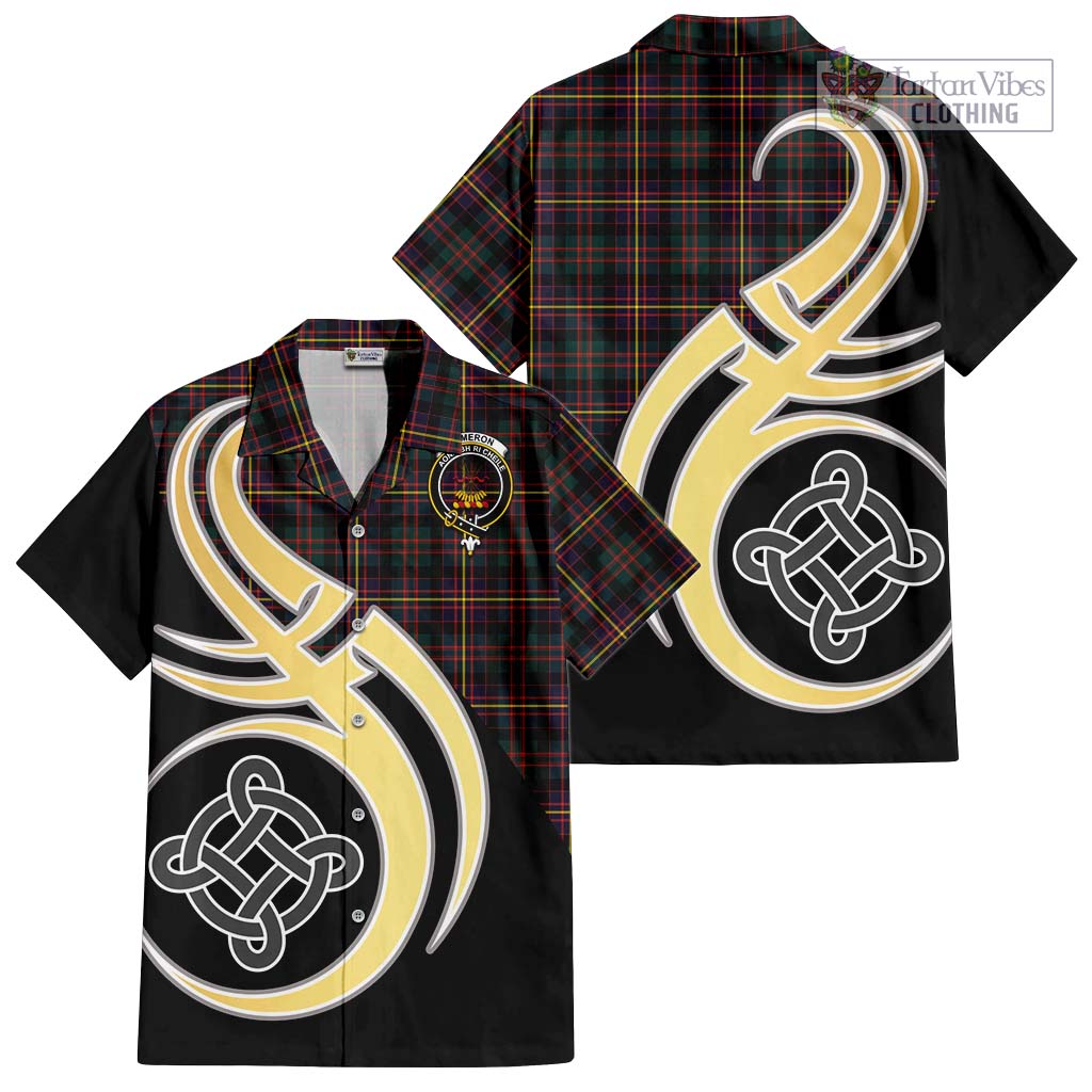 Cameron Highlanders of Ottawa Tartan Short Sleeve Button Shirt with Family Crest and Celtic Symbol Style - Tartan Vibes Clothing