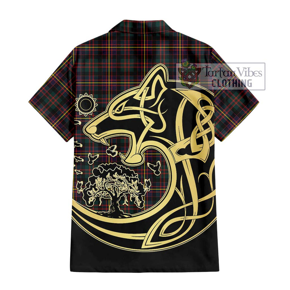 Cameron Highlanders of Ottawa Tartan Short Sleeve Button Shirt with Family Crest Celtic Wolf Style - Tartan Vibes Clothing