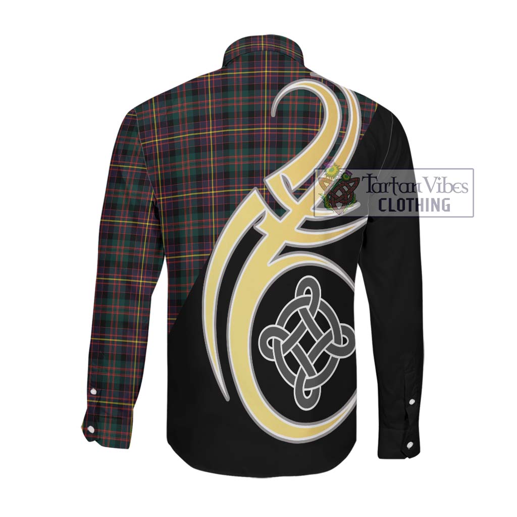 Cameron Highlanders of Ottawa Tartan Long Sleeve Button Shirt with Family Crest and Celtic Symbol Style Men's Shirt - Tartan Vibes Clothing