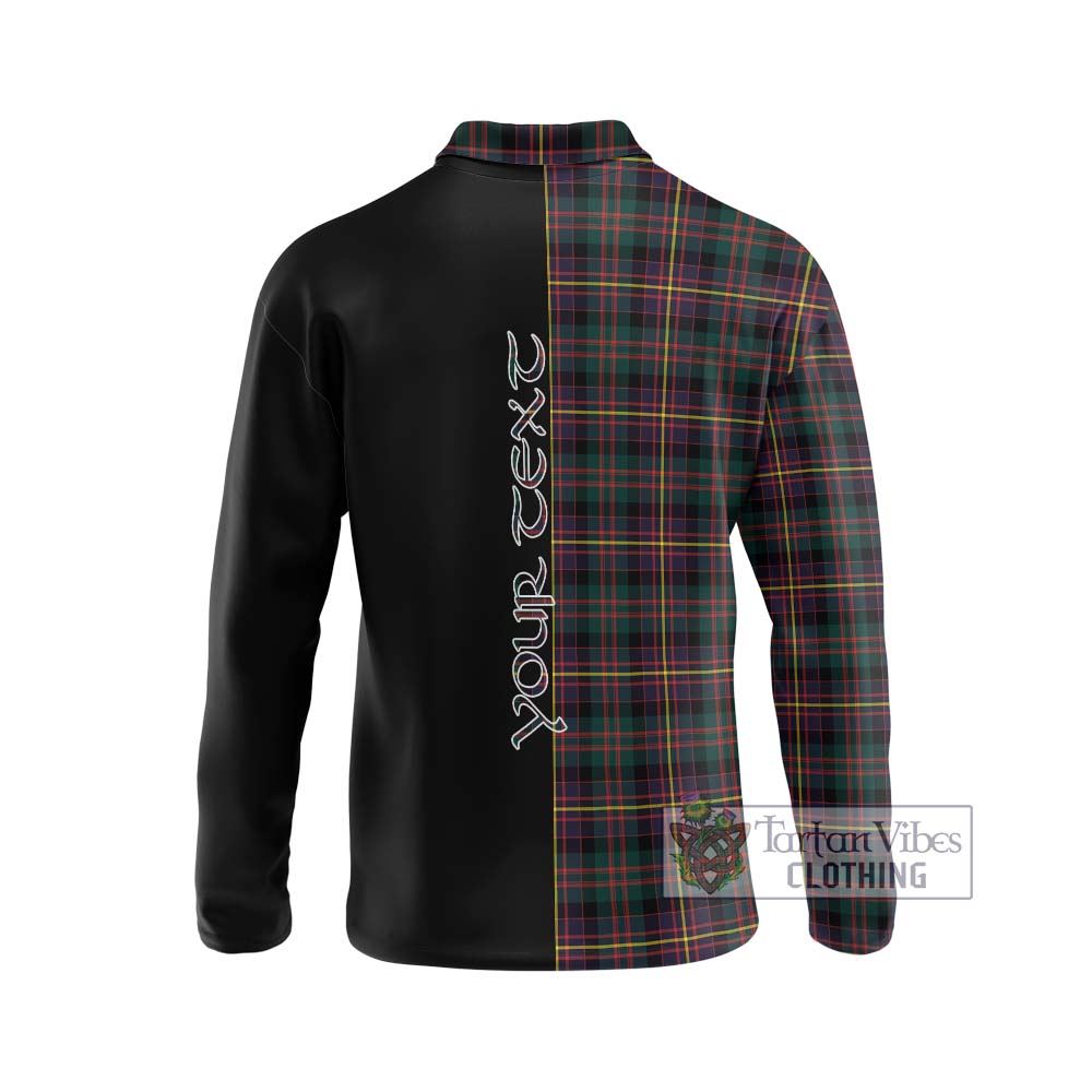 Cameron Highlanders of Ottawa Tartan Long Sleeve Polo Shirt with Family Crest and Half Of Me Style - Tartanvibesclothing Shop