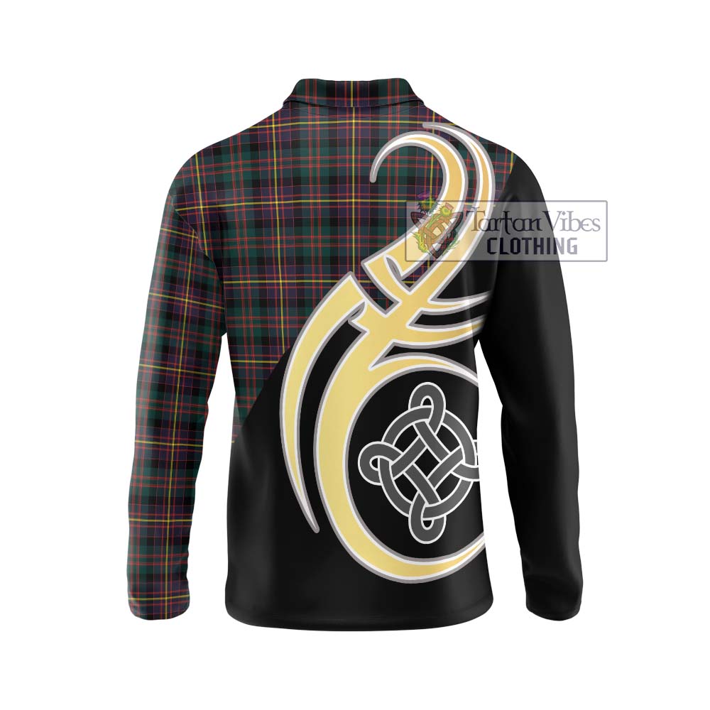 Cameron Highlanders of Ottawa Tartan Long Sleeve Polo Shirt with Family Crest and Celtic Symbol Style - Tartan Vibes Clothing