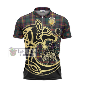 Cameron Highlanders of Ottawa Tartan Zipper Polo Shirt with Family Crest Celtic Wolf Style