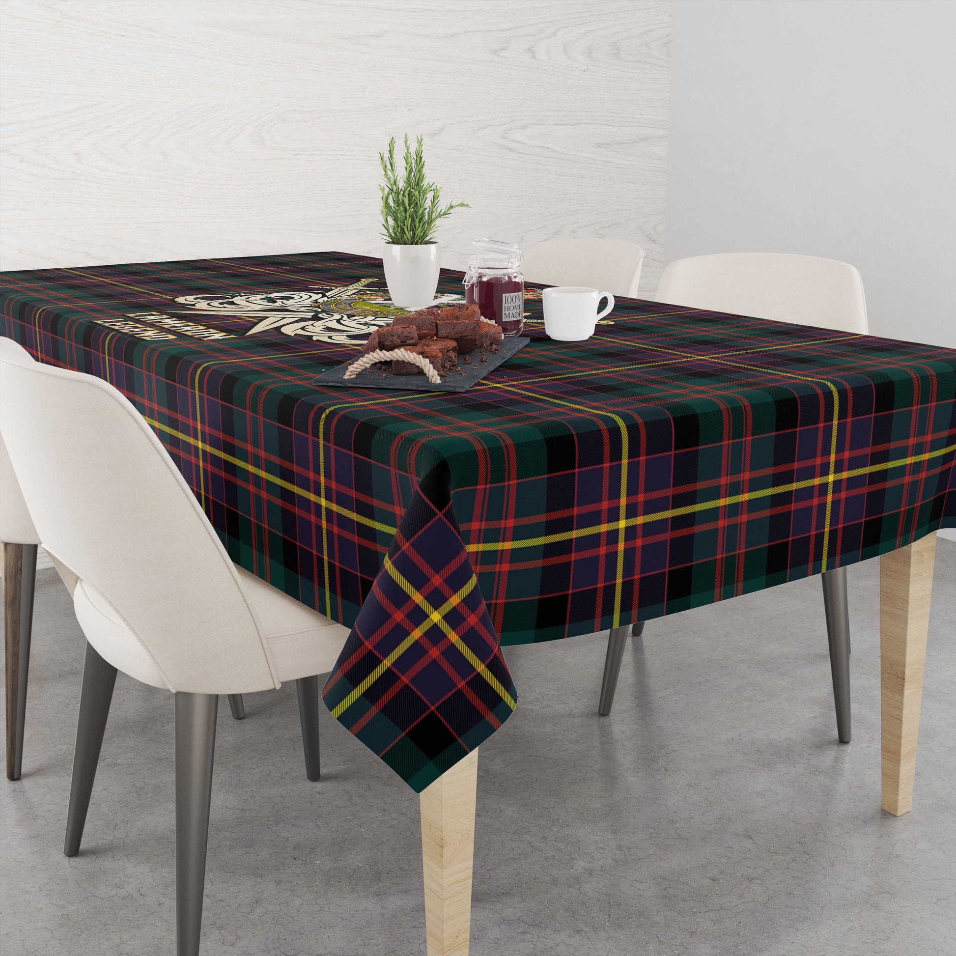 Tartan Vibes Clothing Cameron Highlanders of Ottawa Tartan Tablecloth with Clan Crest and the Golden Sword of Courageous Legacy