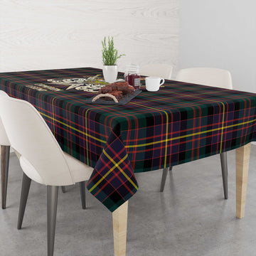 Cameron Highlanders of Ottawa Tartan Tablecloth with Clan Crest and the Golden Sword of Courageous Legacy