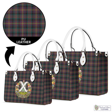 Cameron Highlanders of Ottawa Tartan Luxury Leather Handbags with Family Crest