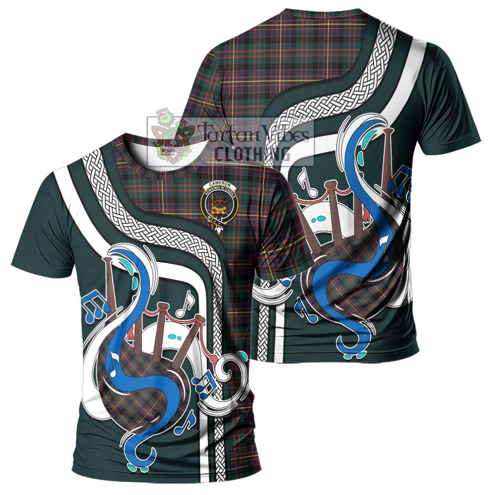 Cameron Highlanders of Ottawa Tartan T-Shirt with Epic Bagpipe Style - Tartanvibesclothing Shop