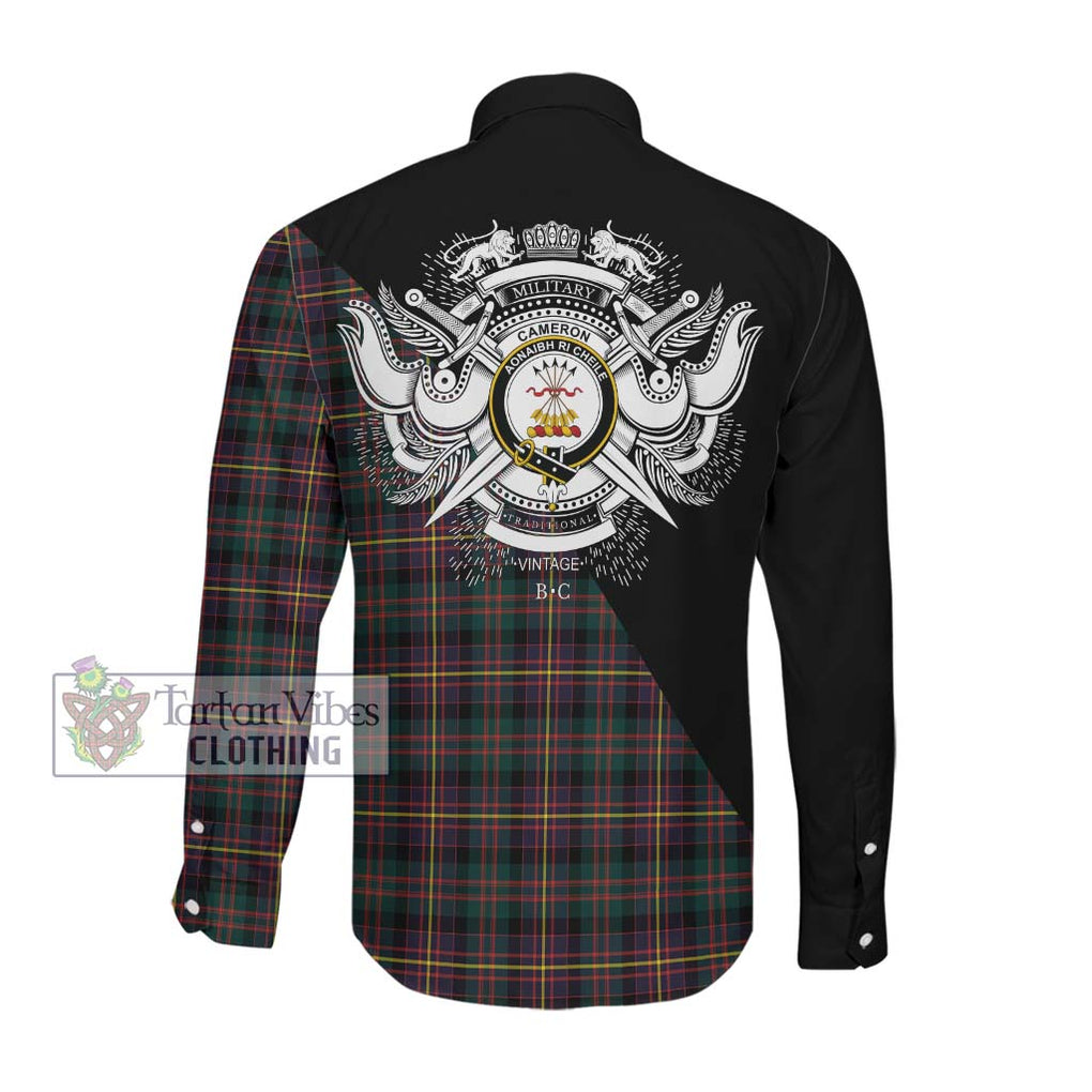 Cameron Highlanders of Ottawa Tartan Long Sleeve Button Shirt with Family Crest and Military Logo Style Men's Shirt - Tartanvibesclothing Shop