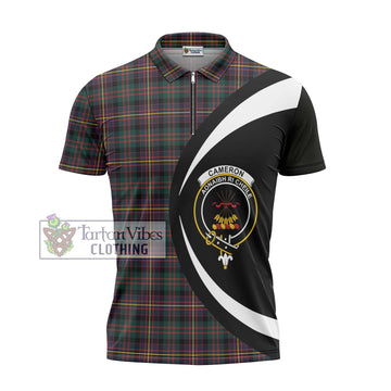 Cameron Highlanders of Ottawa Tartan Zipper Polo Shirt with Family Crest Circle Style