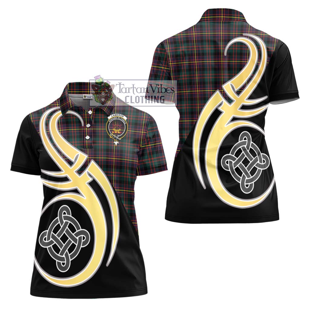 Cameron Highlanders of Ottawa Tartan Women's Polo Shirt with Family Crest and Celtic Symbol Style - Tartan Vibes Clothing