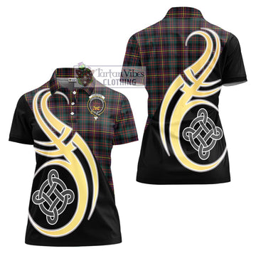 Cameron Highlanders of Ottawa Tartan Women's Polo Shirt with Family Crest and Celtic Symbol Style