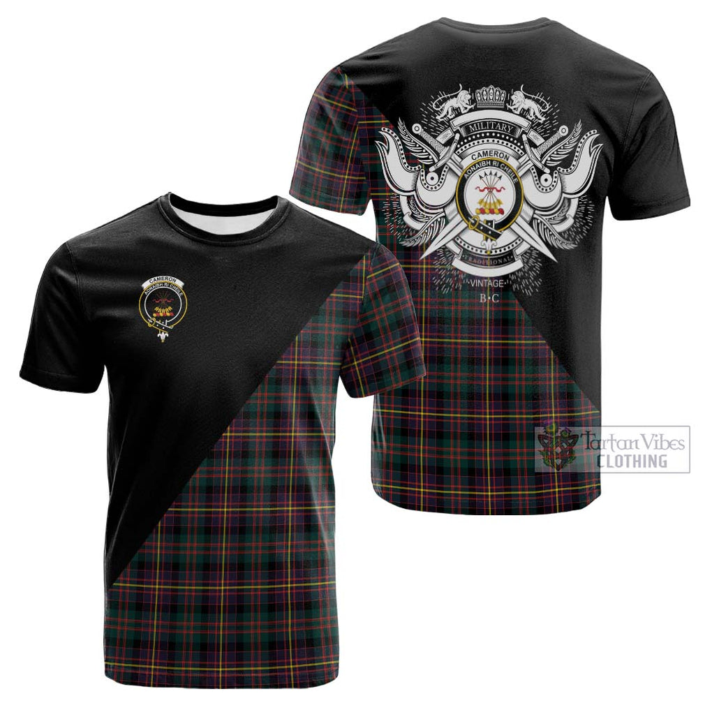 Tartan Vibes Clothing Cameron Highlanders of Ottawa Tartan Cotton T-shirt with Family Crest and Military Logo Style