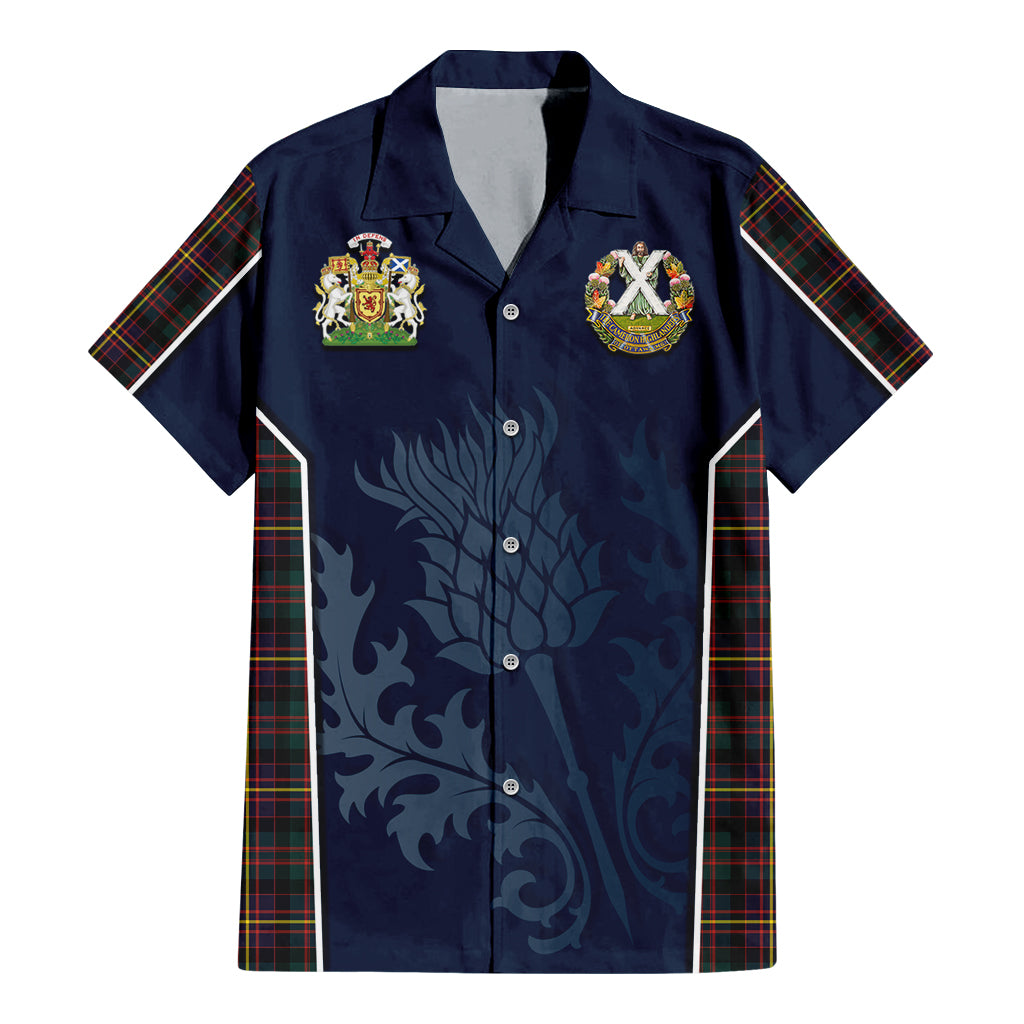 Tartan Vibes Clothing Cameron Highlanders of Ottawa Tartan Short Sleeve Button Up Shirt with Family Crest and Scottish Thistle Vibes Sport Style