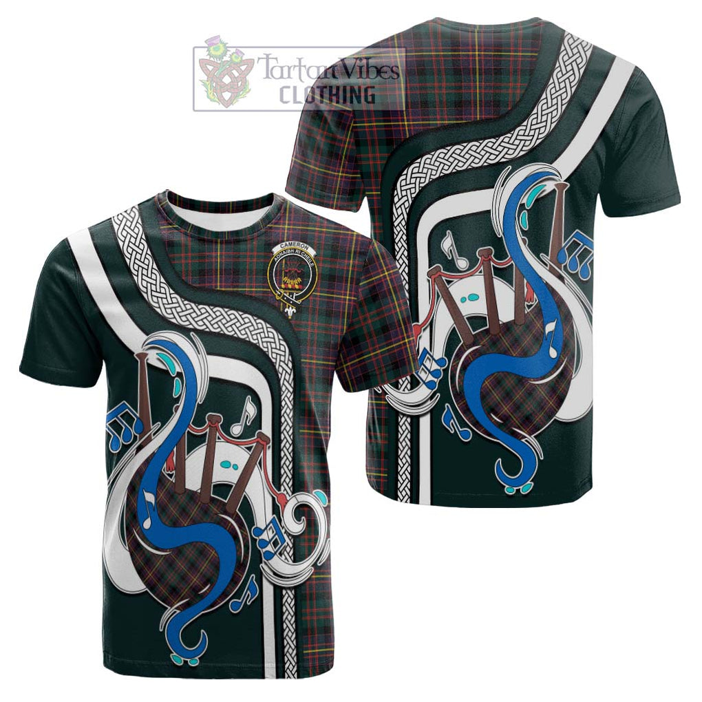 Tartan Vibes Clothing Cameron Highlanders of Ottawa Tartan Cotton T-shirt with Epic Bagpipe Style