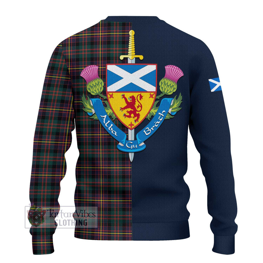 Tartan Vibes Clothing Cameron Highlanders of Ottawa Tartan Knitted Sweater with Scottish Lion Royal Arm Half Style