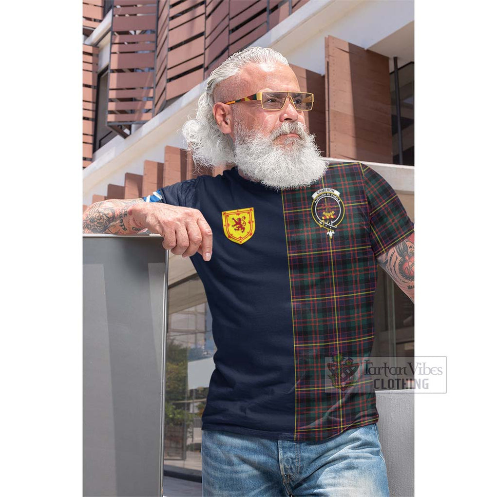 Tartan Vibes Clothing Cameron Highlanders of Ottawa Tartan Cotton T-shirt with Scottish Lion Royal Arm Half Style