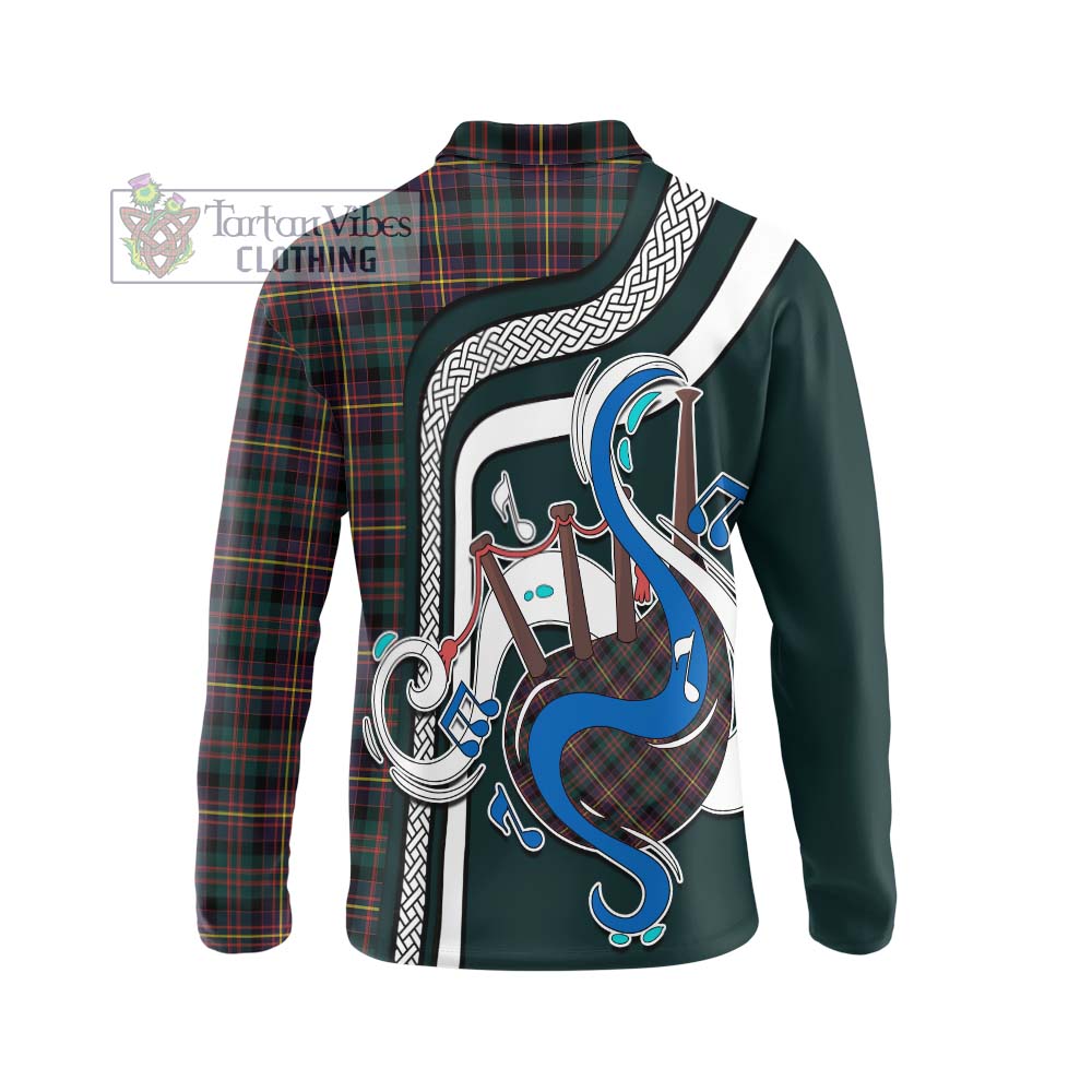 Tartan Vibes Clothing Cameron Highlanders of Ottawa Tartan Long Sleeve Polo Shirt with Epic Bagpipe Style