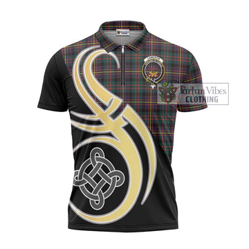 Cameron Highlanders of Ottawa Tartan Zipper Polo Shirt with Family Crest and Celtic Symbol Style