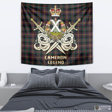 Cameron Highlanders of Ottawa Tartan Tapestry with Clan Crest and the Golden Sword of Courageous Legacy