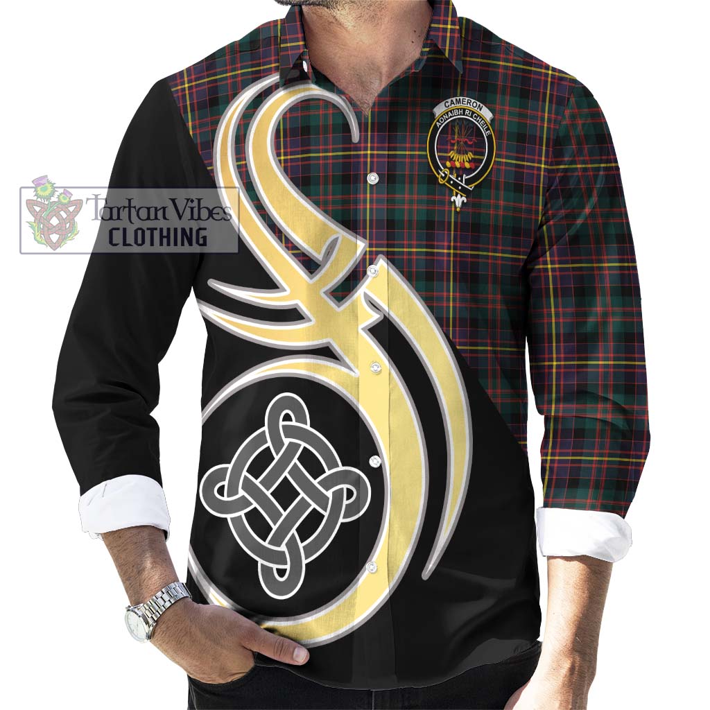 Cameron Highlanders of Ottawa Tartan Long Sleeve Button Shirt with Family Crest and Celtic Symbol Style - Tartan Vibes Clothing