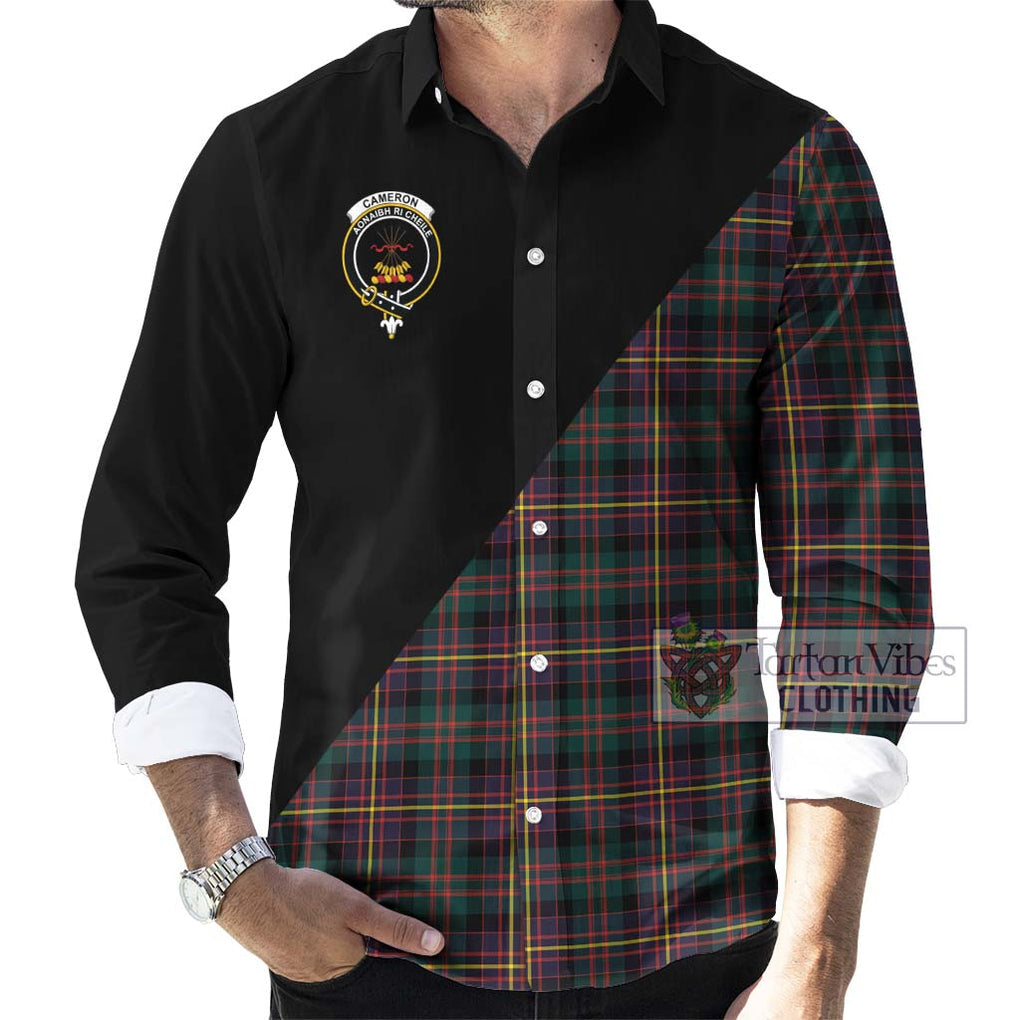 Cameron Highlanders of Ottawa Tartan Long Sleeve Button Shirt with Family Crest and Military Logo Style - Tartanvibesclothing Shop